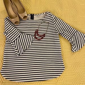 Navy Blue Striped 3 Quarter Sleeve Shirt